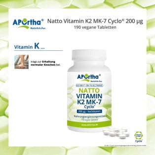 Vitamin K2 Natto - MK7 200 mcg - 190 vegane Tabletten