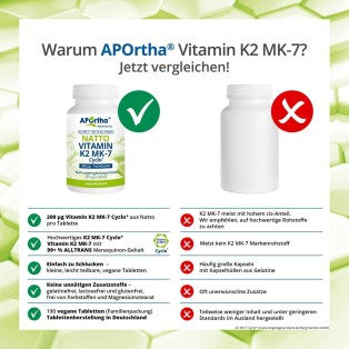 Vitamin K2 Natto - MK7 200 mcg - 190 vegane Tabletten