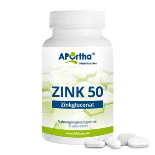APOrtha Zink 50 - Zinkgluconat - 190 vegane Tabletten