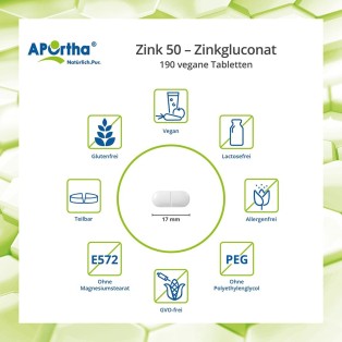 APOrtha Zink 50 - Zinkgluconat - 190 vegane Tabletten