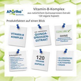 APOrtha Vitamin B Komplex aus natürlichem Quinoasprossen-Extrakt - 120 vegane Kapseln