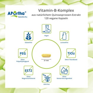 APOrtha Vitamin B Komplex aus natürlichem Quinoasprossen-Extrakt - 120 vegane Kapseln