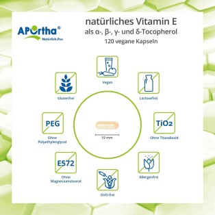APOrtha Vitamin E - natürliches Vitamin E - 120 vegane Kapseln