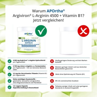 APOrtha Argiviron® L-Arginin 4500 + Vitamin B1 - 360 vegane Kapseln