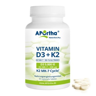 Vitamin D3 5.000 IE + Natto Vitamin K2 MK7 200 µg - 365 Tabletten