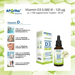 Vitamin D3 5.000 IE / 125 µg pro Tropfen - ca. 1.750 vegetarische Tropfen - 50 ml