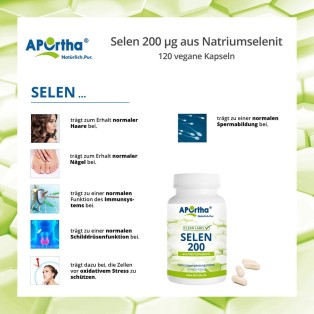 APOrtha Selen-Kapseln - 200 µg aus NATRIUMSELENIT - 120 vegane Kapseln