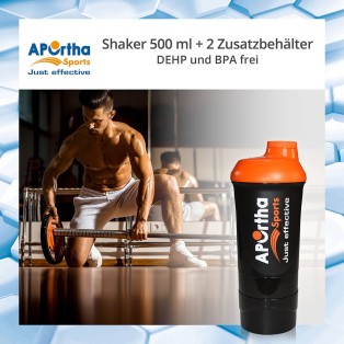 Aportha Sports Black Shaker - 500 ml + 2 Zusatzbehältern