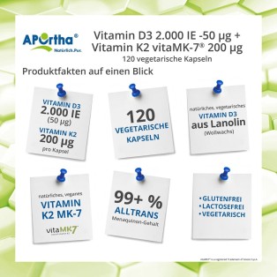 Vitamin D3 2.000 IE + Vitamin K2 VitaMK7® 200 µg - 120 vegetarische Kapseln