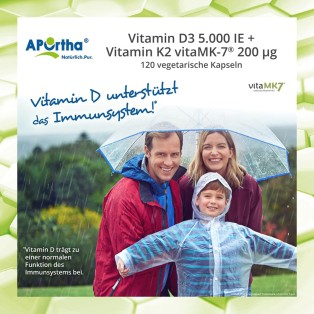 Vitamin D3 5.000 IE + Vitamin K2 VitaMK7® 200 µg - 120 vegetarische Kapseln