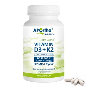 Vitamin D3 10.000 IE + Vitamin K2 MK-7 200 µg - 120 vegetarische Kapseln
