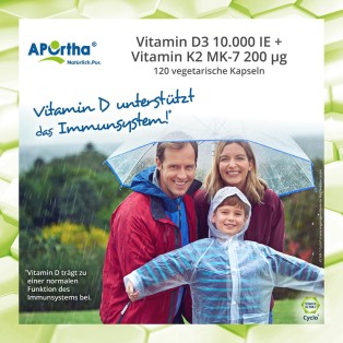 Vitamin D3 10.000 IE + Vitamin K2 MK-7 200 µg - 120 vegetarische Kapseln