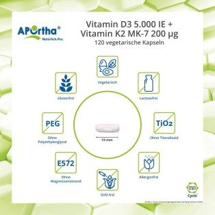 Vitamin D3 5.000 IE + Vitamin K2 MK-7 200 µg - 120 vegetarische Kapseln