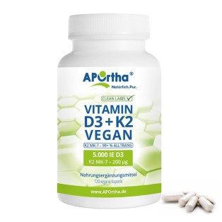 Veganes Vitamin D3 5.000 IE + Vitamin K2 MK-7 200 µg - 120 Kapseln