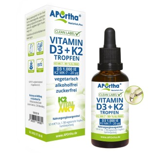 Vitamin D3 1.000 IE + Vitamin K2VITAL® 20 µg pro Tropfen - ca. 1.700 vegetarische Tropfen - 50 ml | Familienpackung
