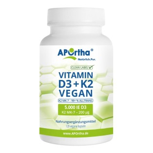 Veganes Vitamin D3 5.000 IE + Vitamin K2 MK-7 200 µg - 120 Kapseln