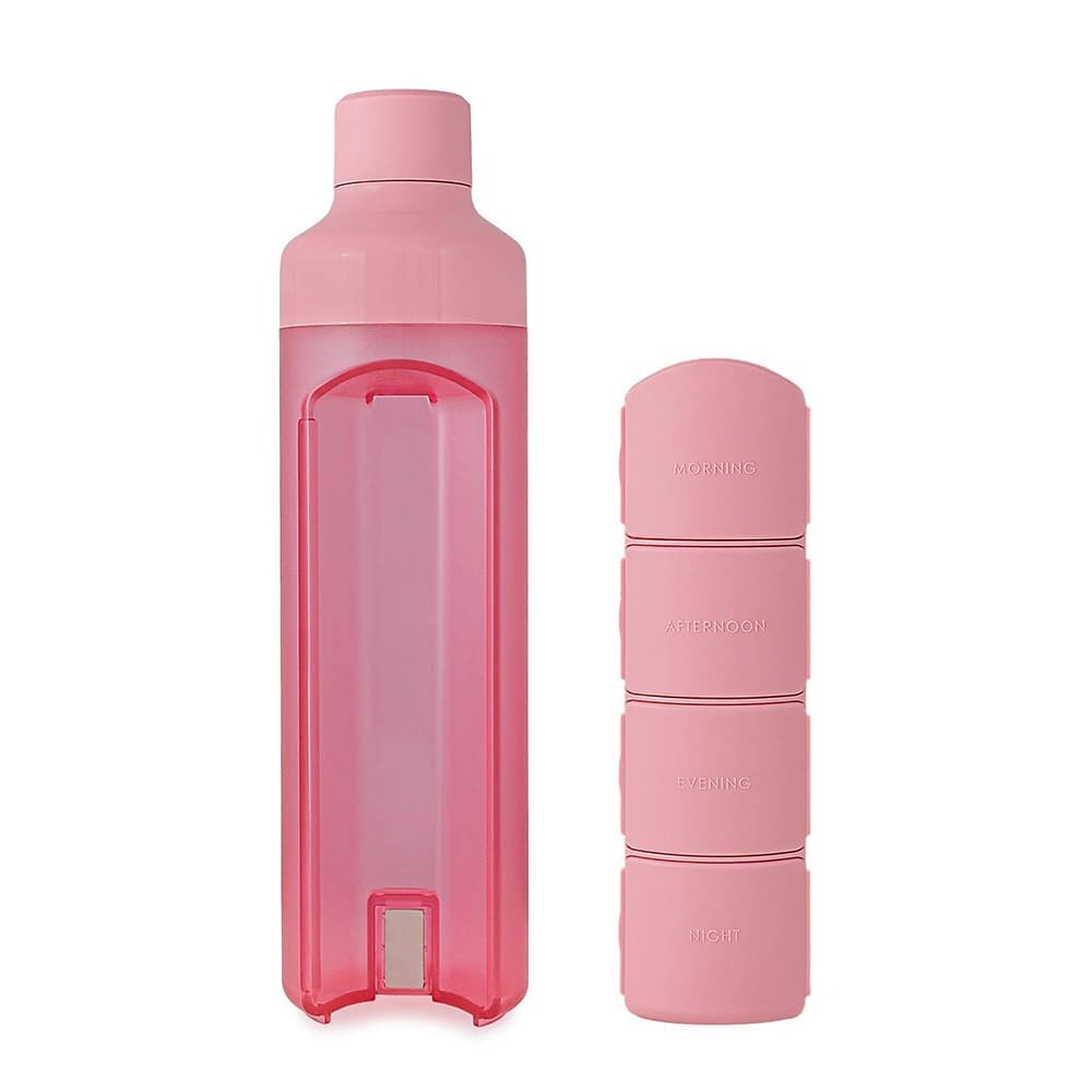 YOS Bottle - Rosa Trinkflasche mit Pillendose