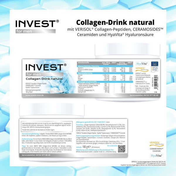 INVEST MEN VERISOL® B (Rind) Collagen-Drink natural für Männer - 180 g