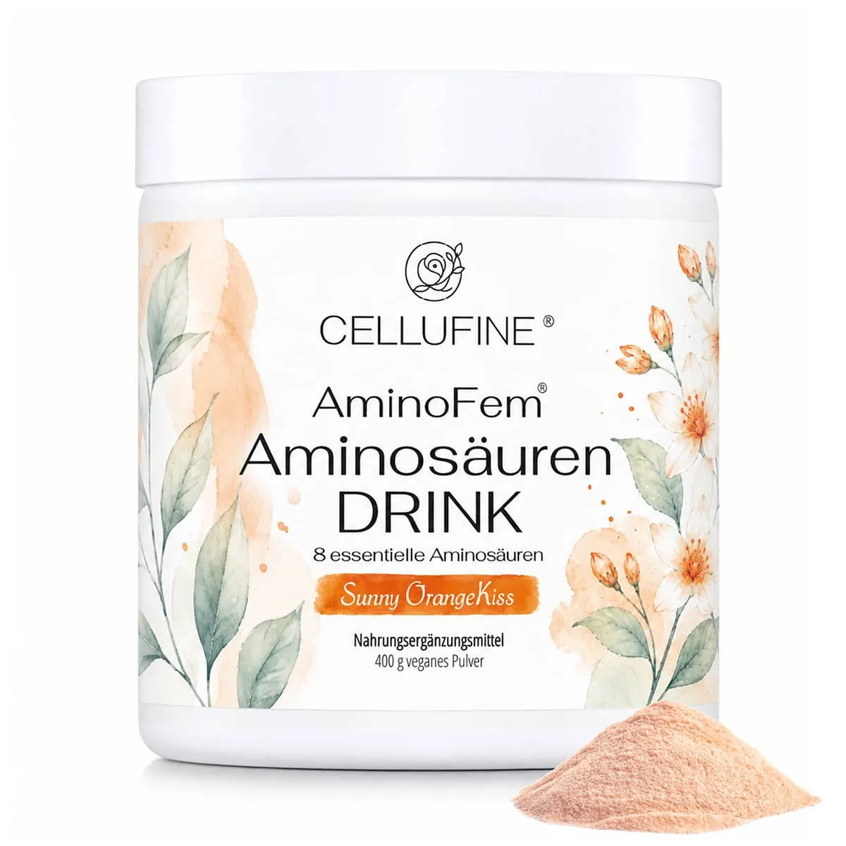 Cellufine® AminoFem® Aminosäuren Drink - Sunny OrangeKiss - 400 g veganes Pulver
