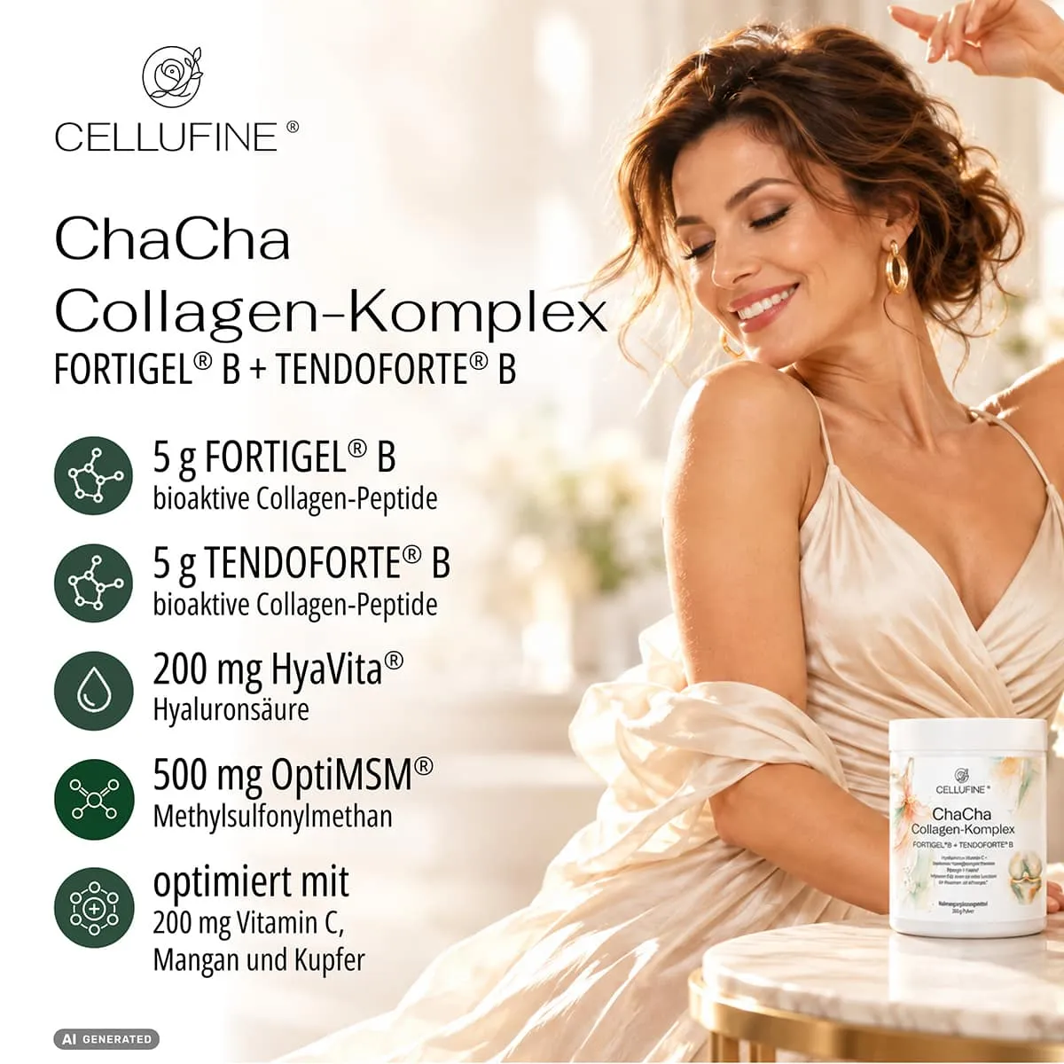 Cellufine® ChaCha Collagen-Komplex mit FORTIGEL® B + TENDOFORTE® B (Rind) - 340 g Pulver